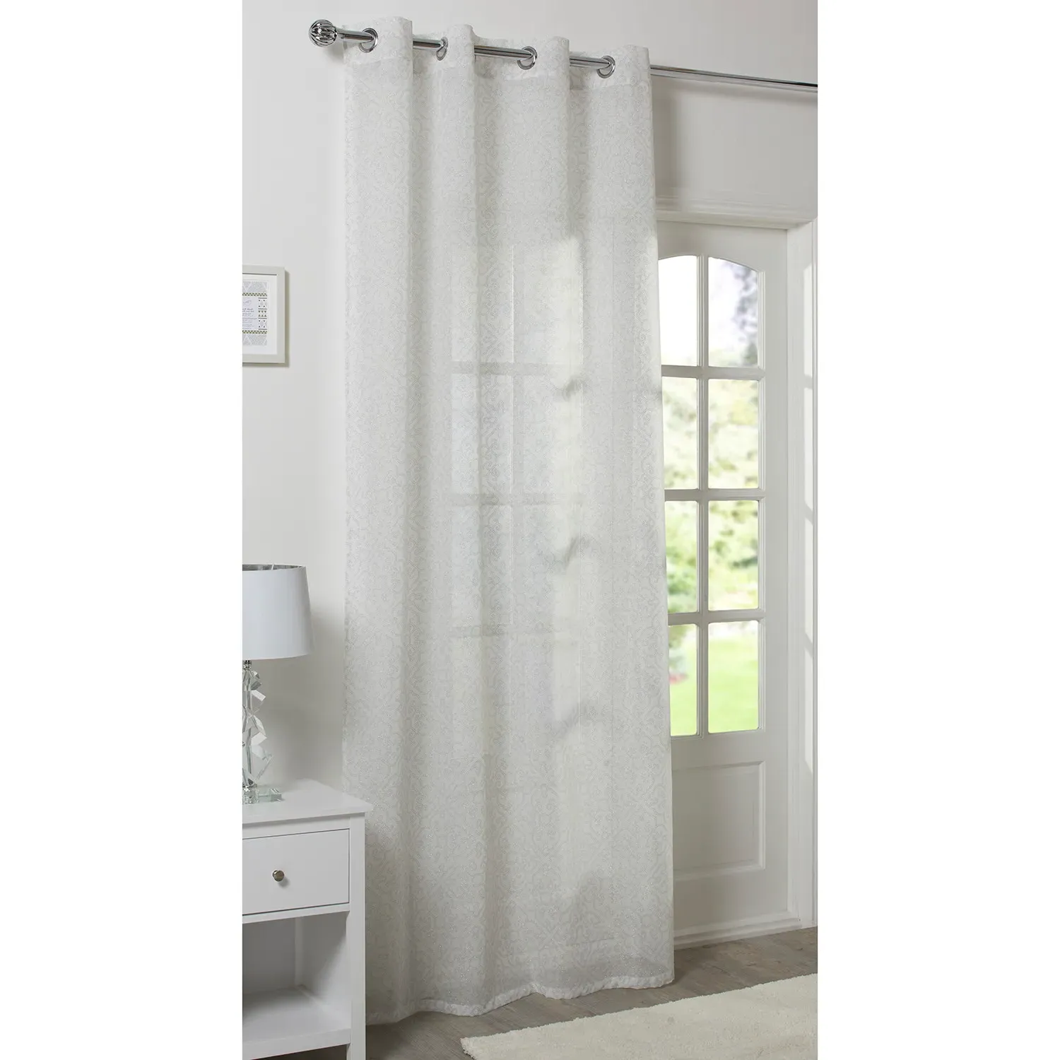 Darcia Damask Panel Voile Curtains - Silver