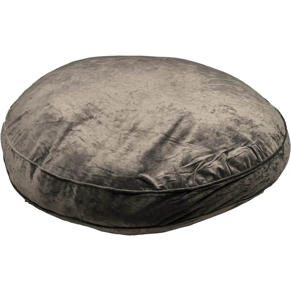 Divante Round Floor Cushion - Grey, Crushed Velvet