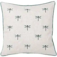 Dragonfly Embroidered Cushion 45x45cm - Natural