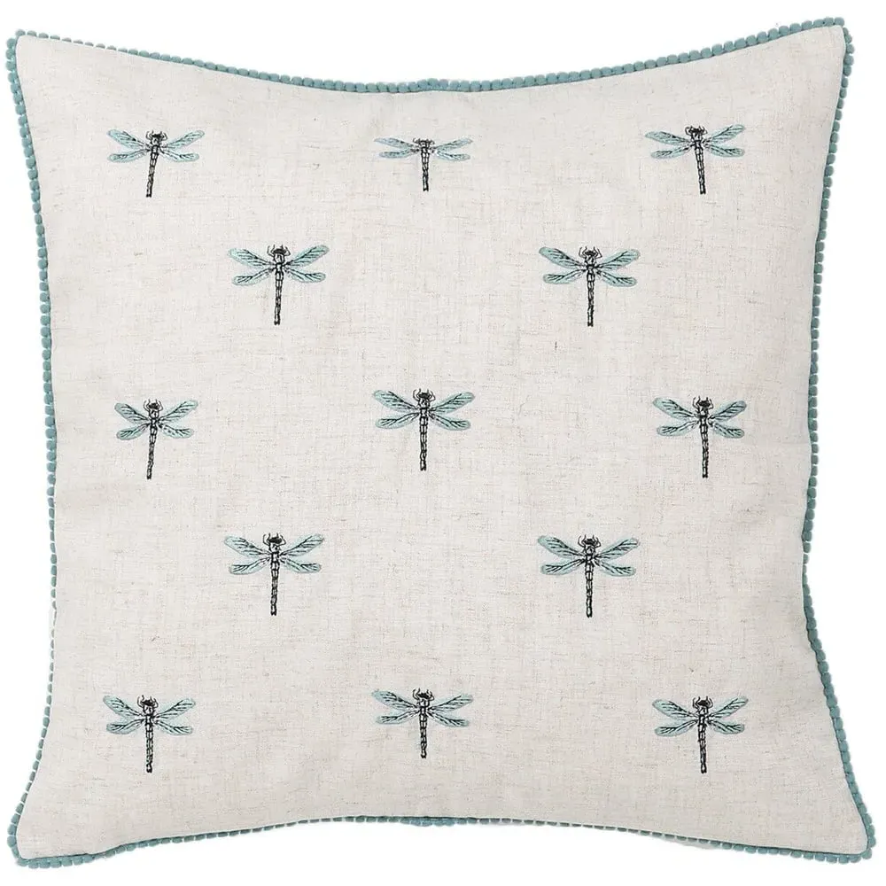 Dragonfly Embroidered Cushion 45x45cm - Natural image