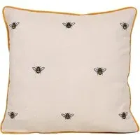 Embroidered Bee Cushion - Yellow, Linen Blend