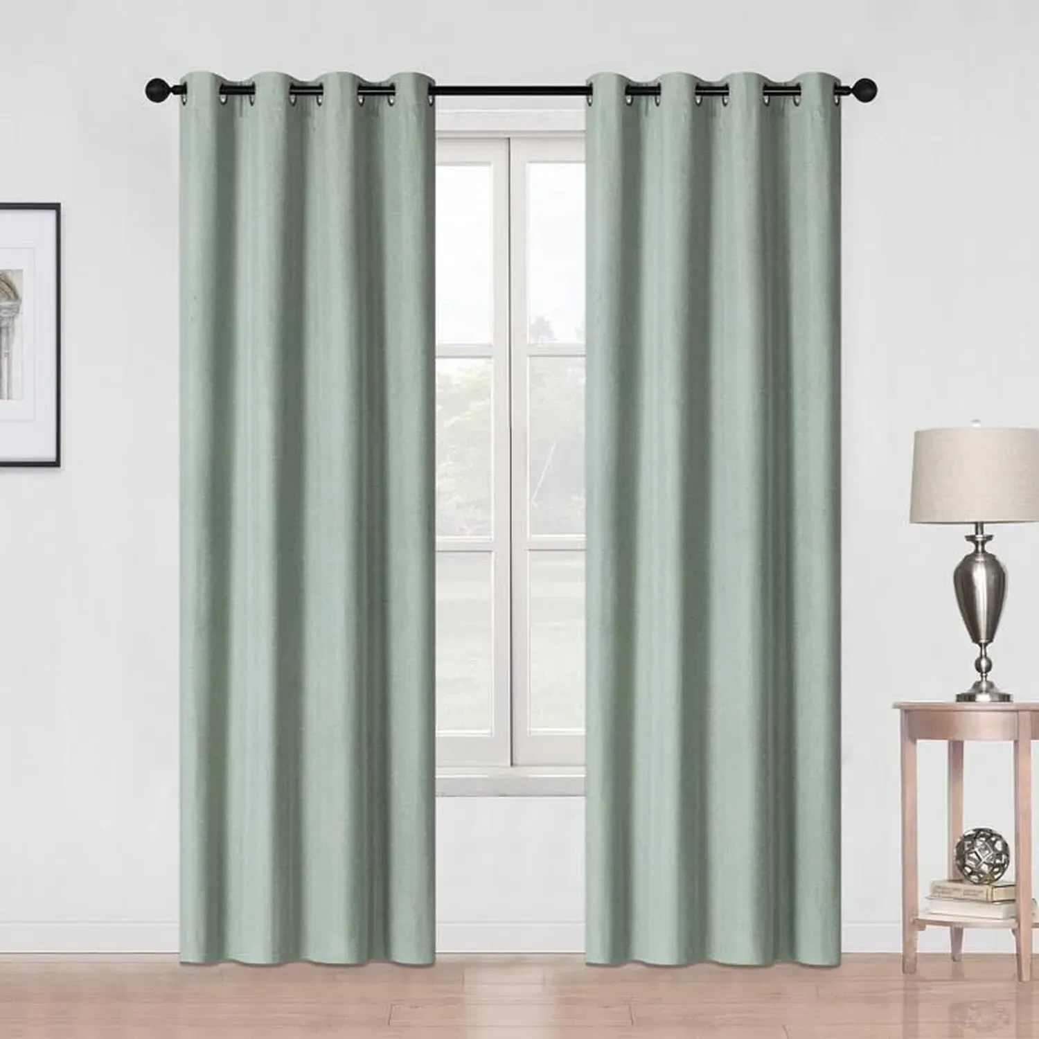 Faux Linen Blackout Panel Curtain 137cm - Sage