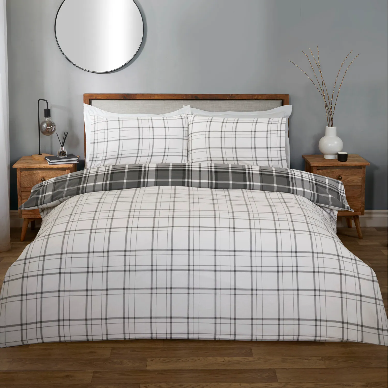 Balmoral Check Double Duvet Set - Grey, Cotton