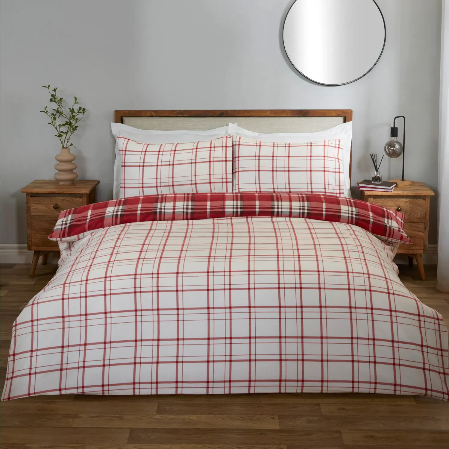 Balmoral Check Double Duvet Set - Red, Cotton