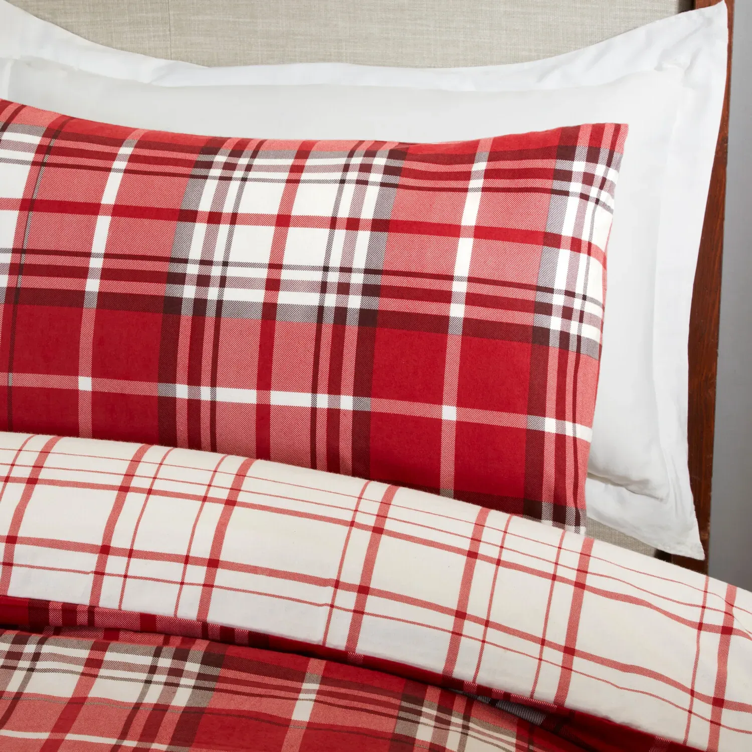 Balmoral Check Double Duvet Set - Red, Cotton