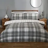 Balmoral Check Single Duvet Set - Grey, Cotton