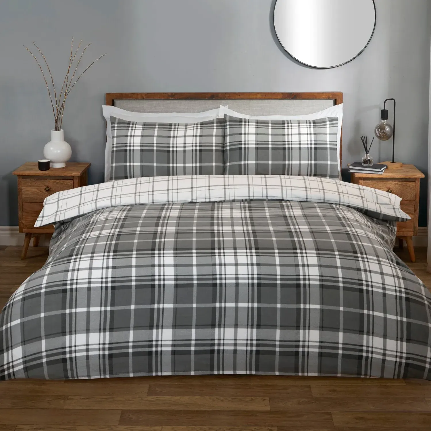 Balmoral Check Super King Duvet Set - Grey, Cotton