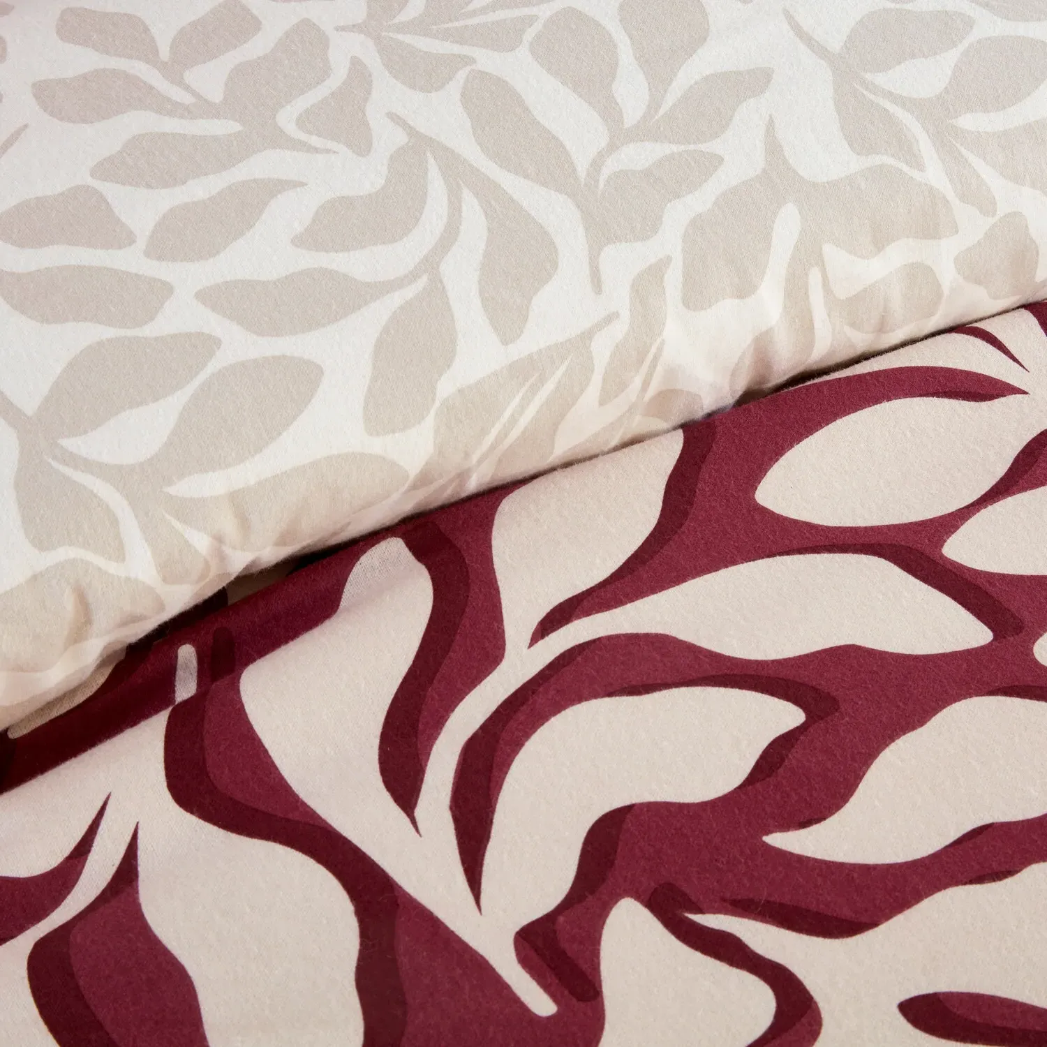Carolina Leaf Double Duvet Set - Burgundy, Cotton
