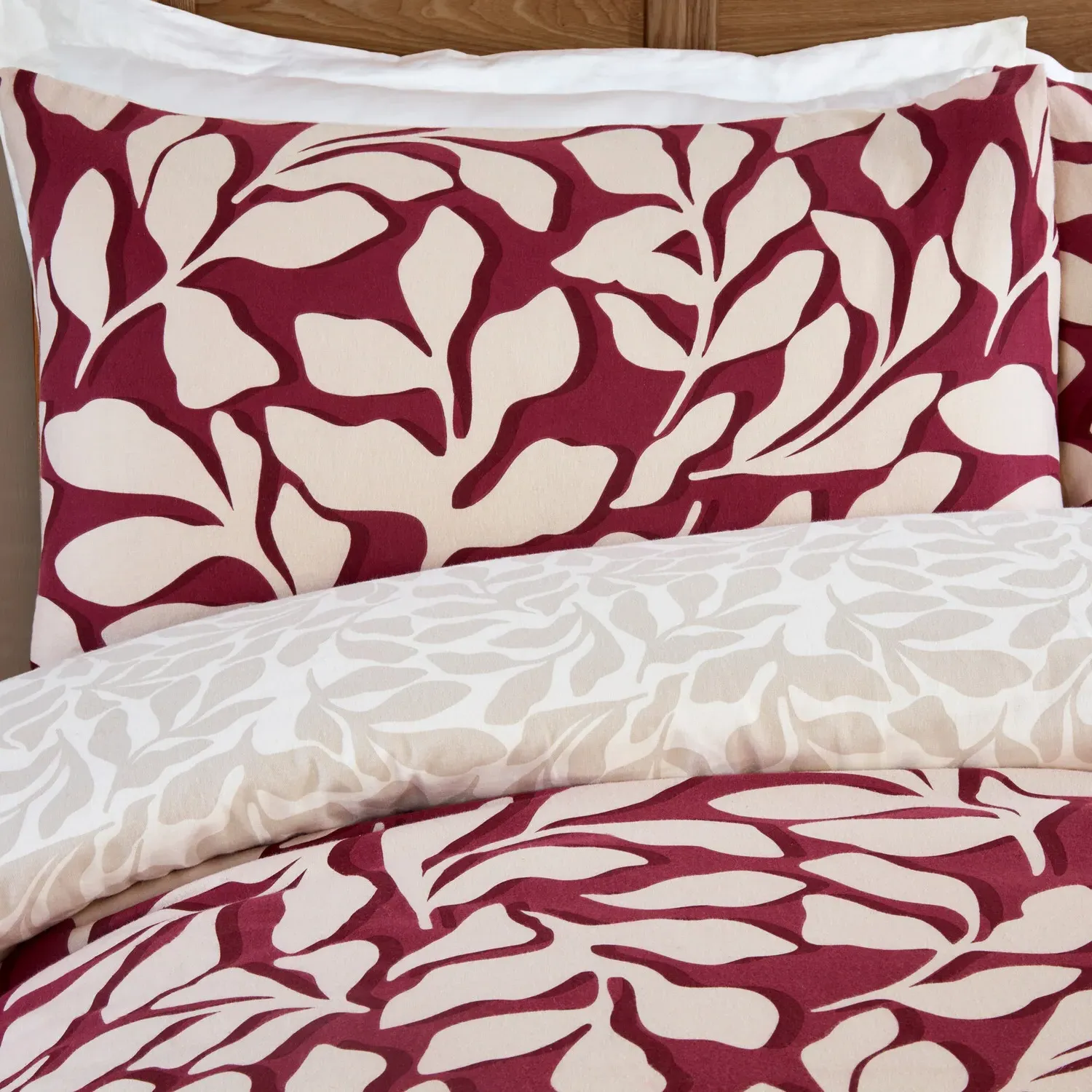 Carolina Leaf King Size Duvet Set - Burgundy, Cotton