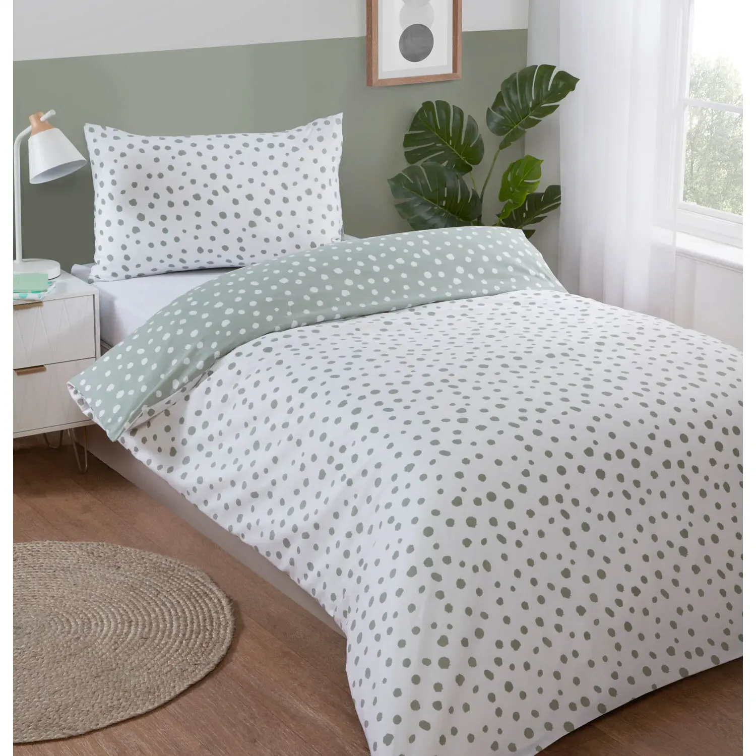Dapple Spot Duvet Cover and Pillowcase Set - Green