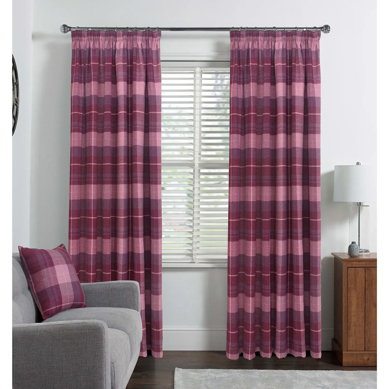 Enya Geo Check Curtains - Mulberry
