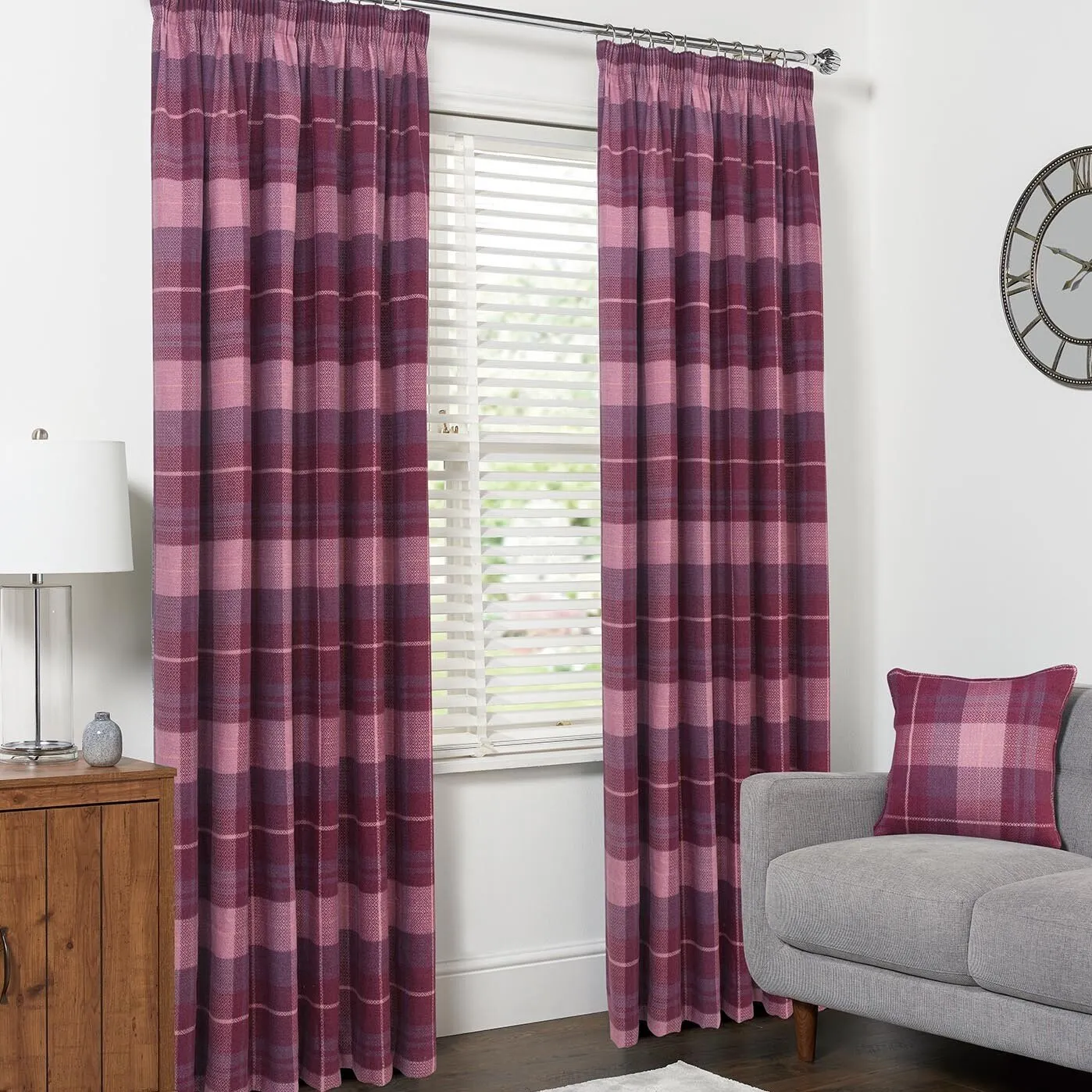 Enya Geo Check Curtains - Mulberry image
