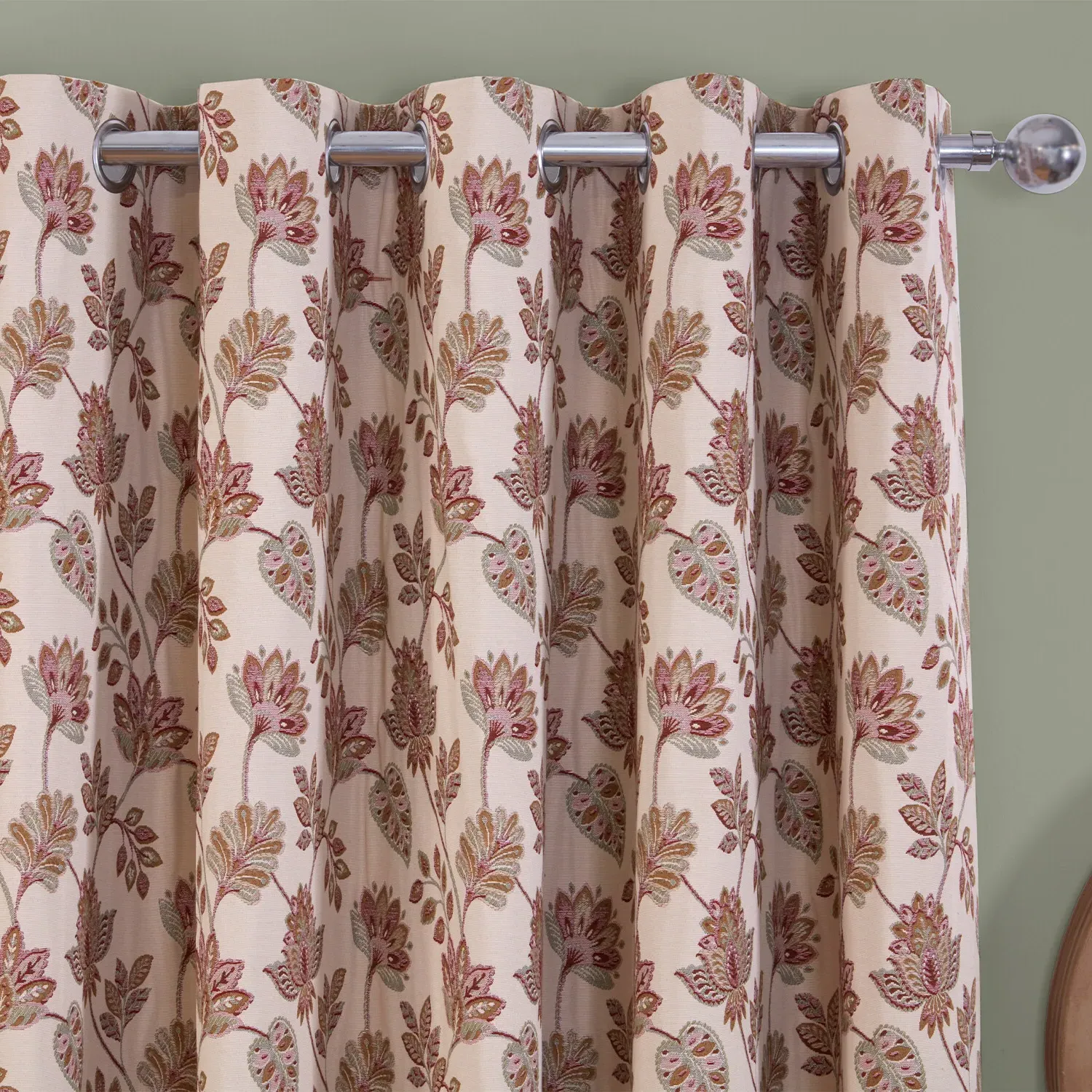 Regency Floral Jacquard Curtain with Thermal Blackout - Pink