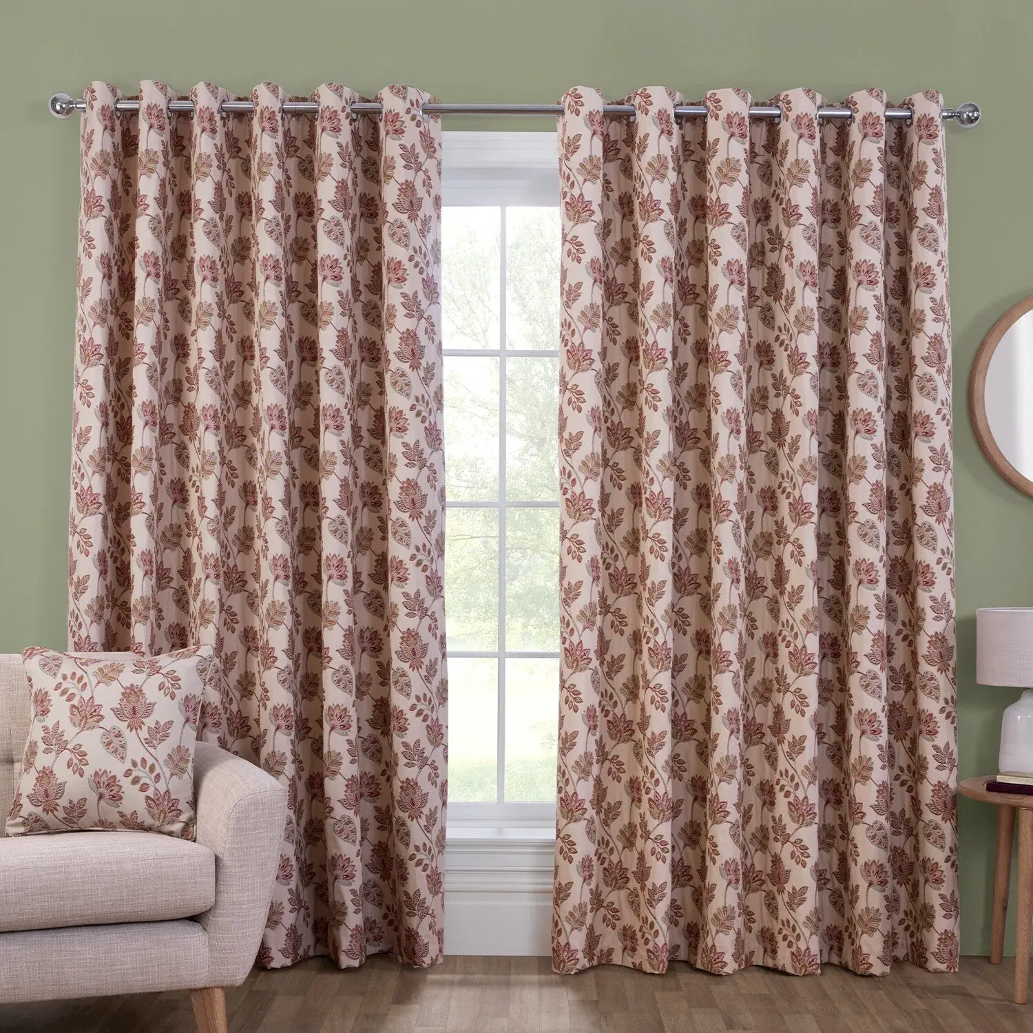 Regency Floral Jacquard Curtain with Thermal Blackout - Pink