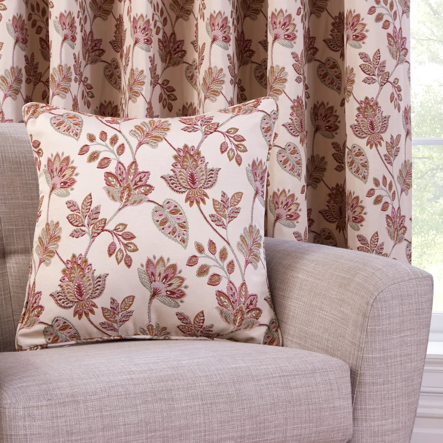 Regency Floral Jacquard Cushion - Cream
