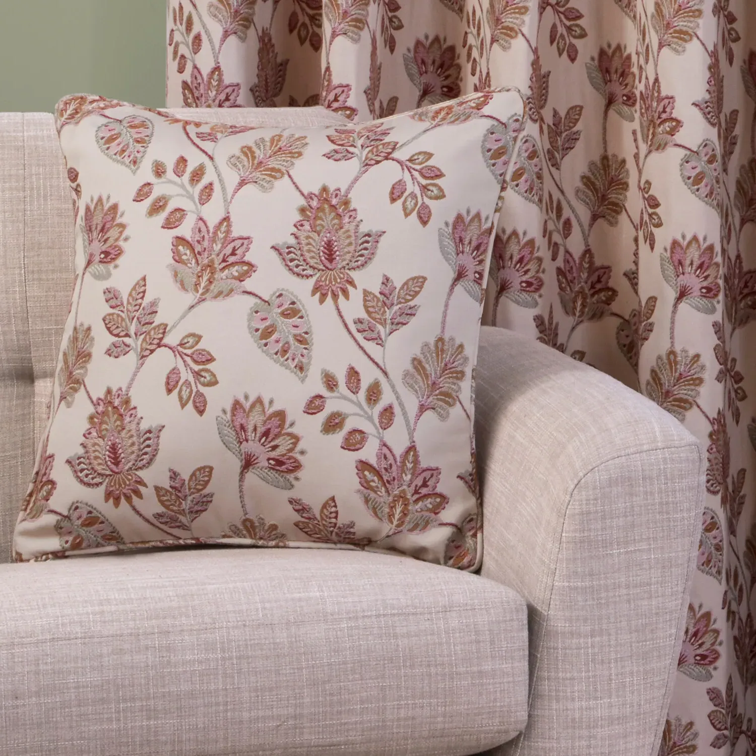 Regency Floral Jacquard Cushion - Cream