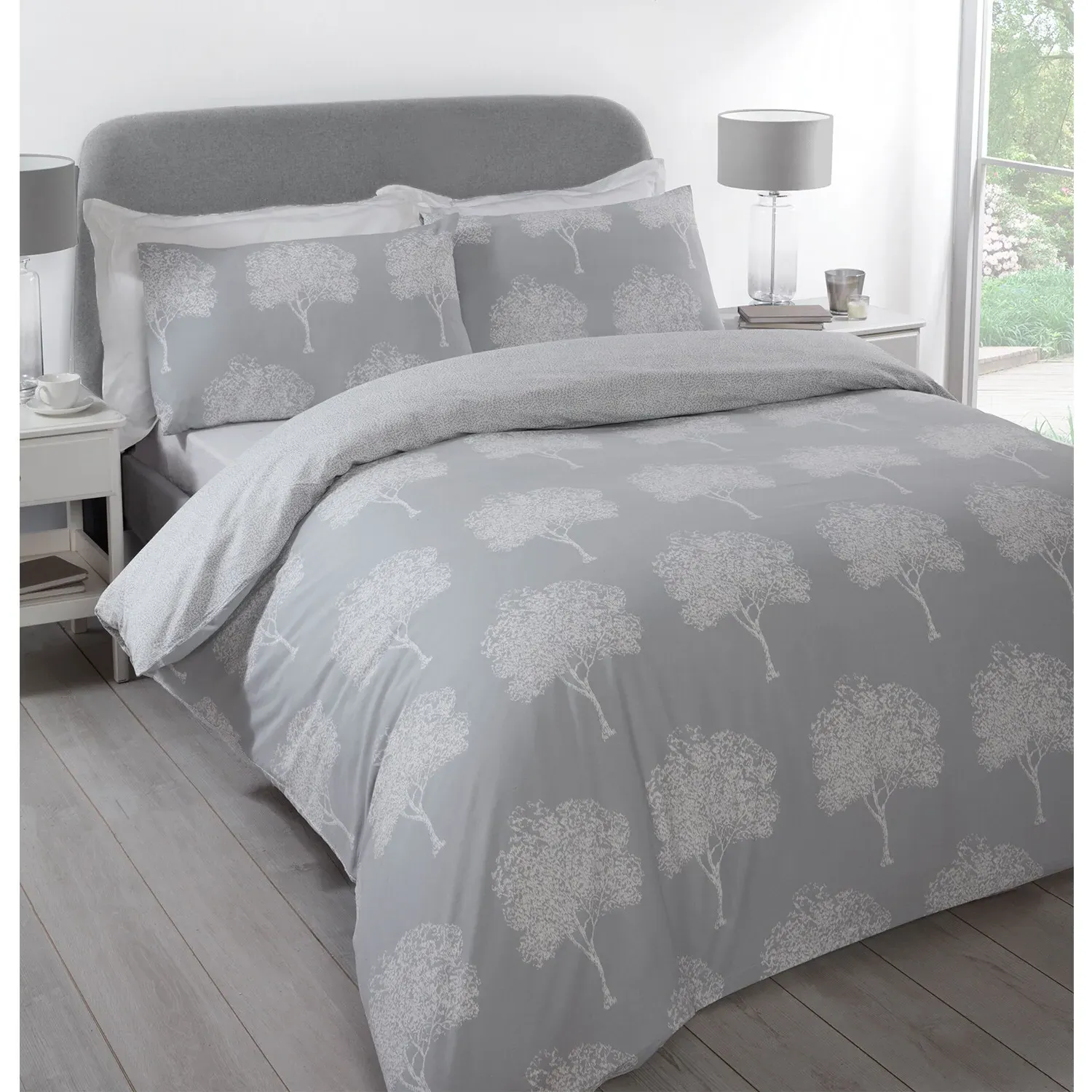Woodbury Double Duvet Cover and Pillowcase Set - Silver, Cotton