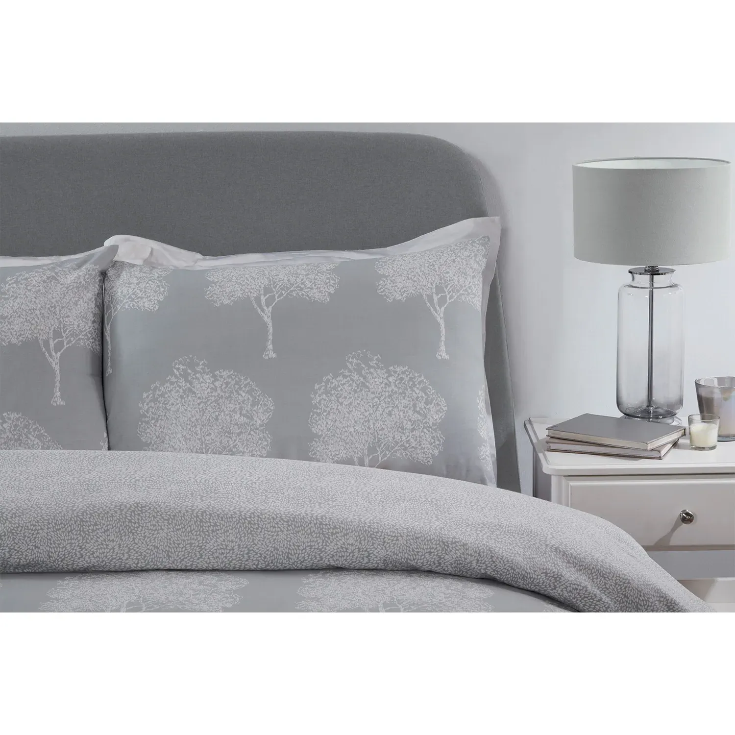Woodbury Double Duvet Cover and Pillowcase Set - Silver, Cotton