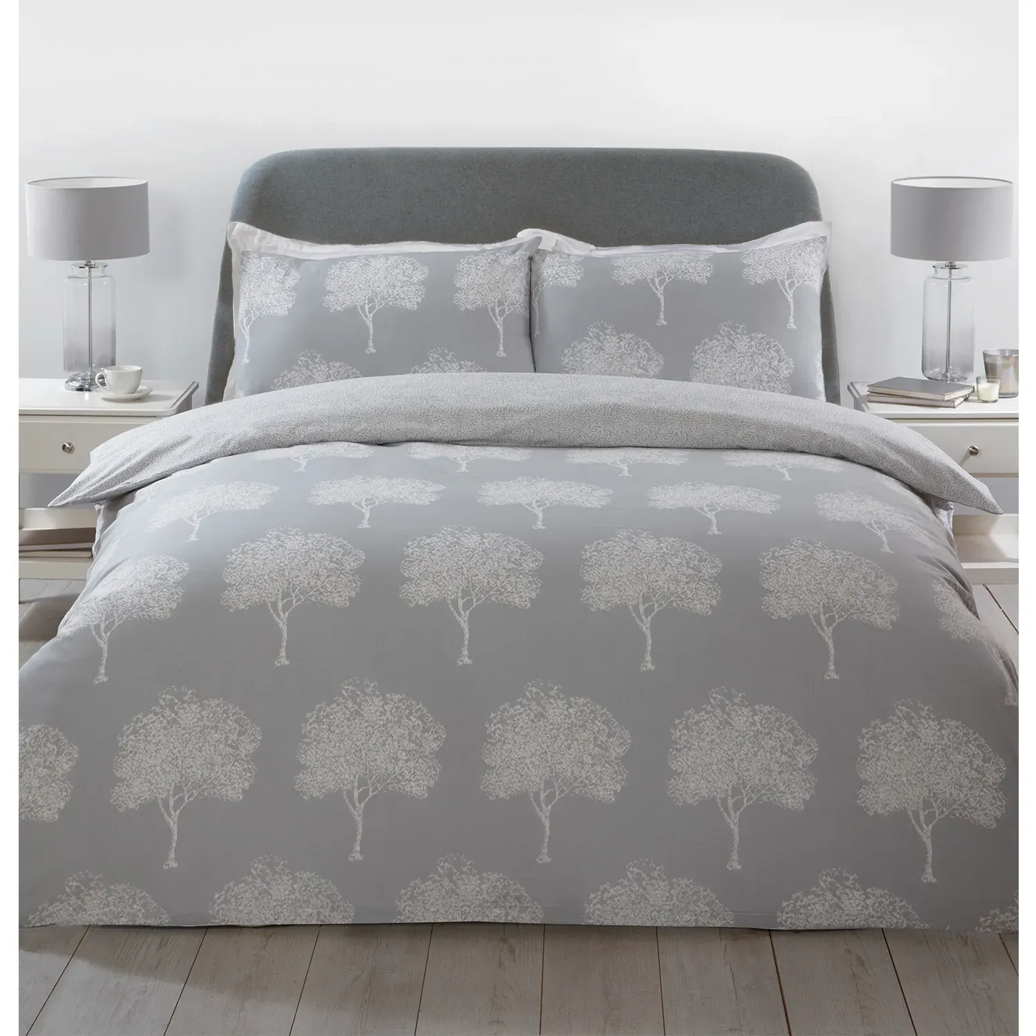 Woodbury Double Duvet Cover and Pillowcase Set - Silver, Cotton