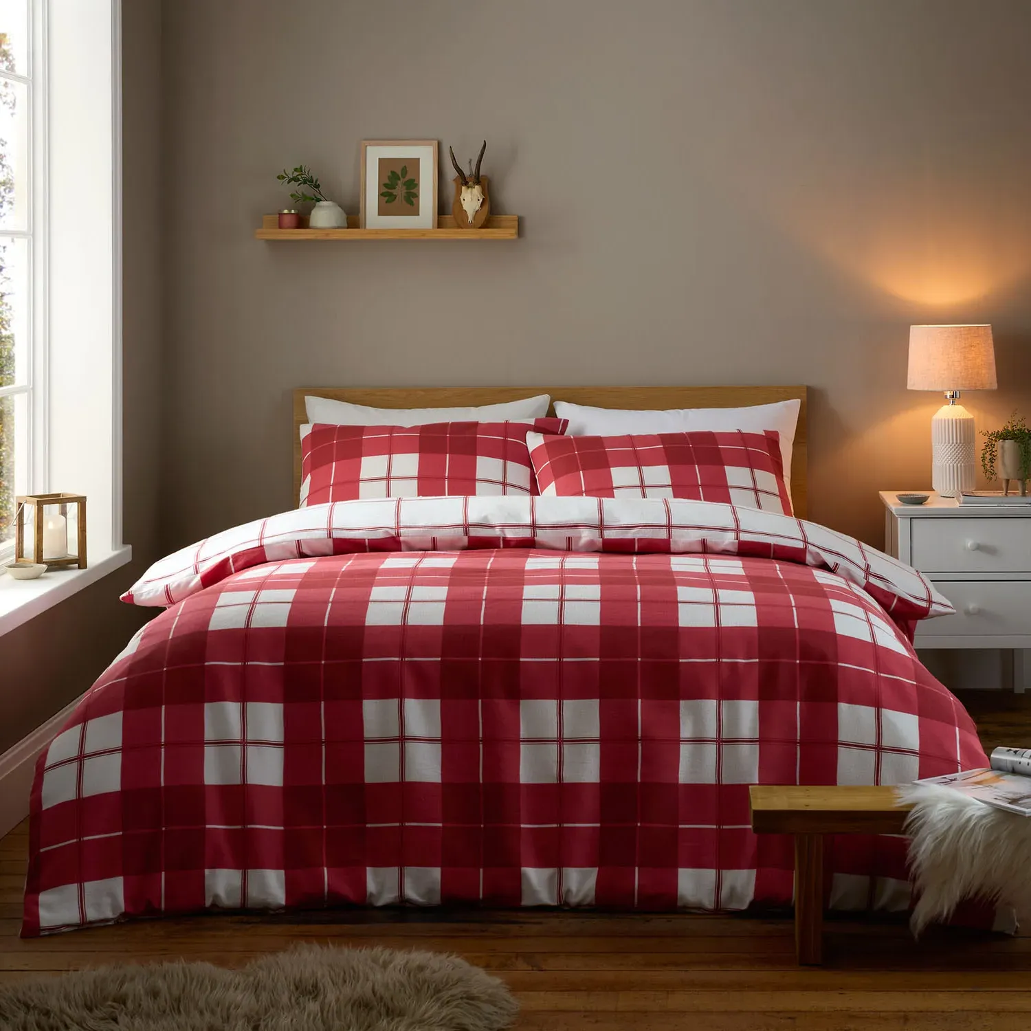 Finlay Check Double Duvet Set - Red