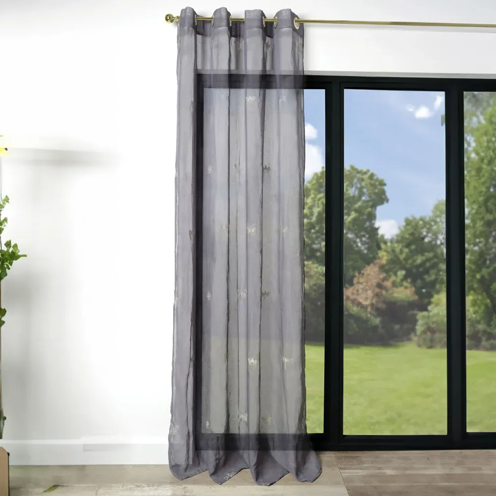 Gardenia Embroidered Voile Curtain 140 x 240cm - Charcoal
