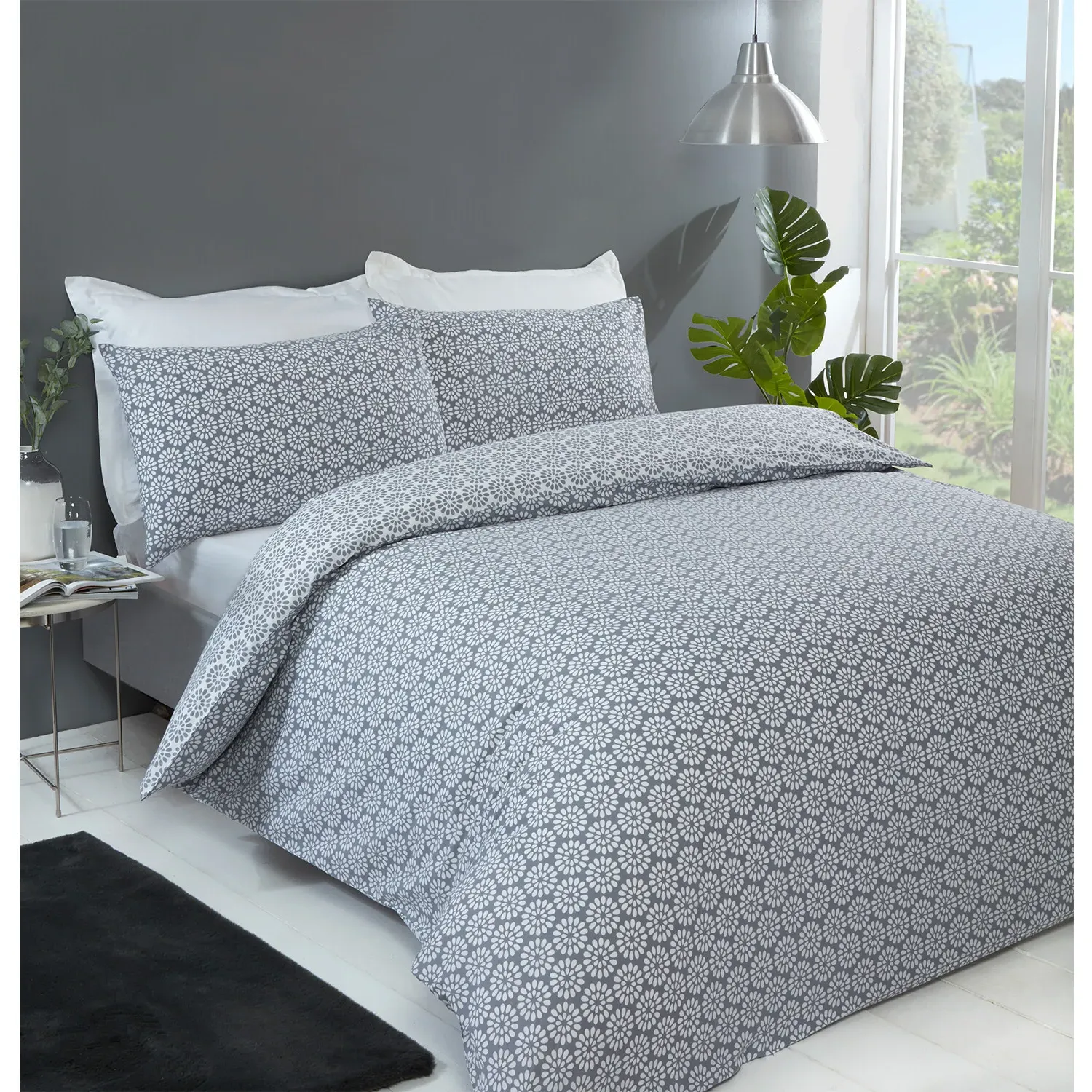 Geo Blossom King Size Duvet Cover Set - Grey