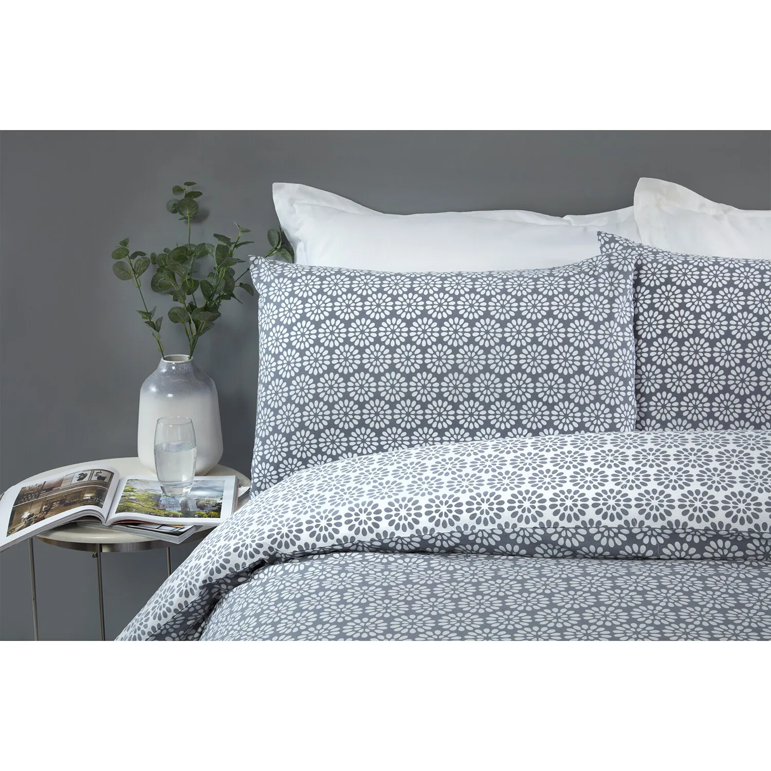 Geo Blossom King Size Duvet Cover Set - Grey