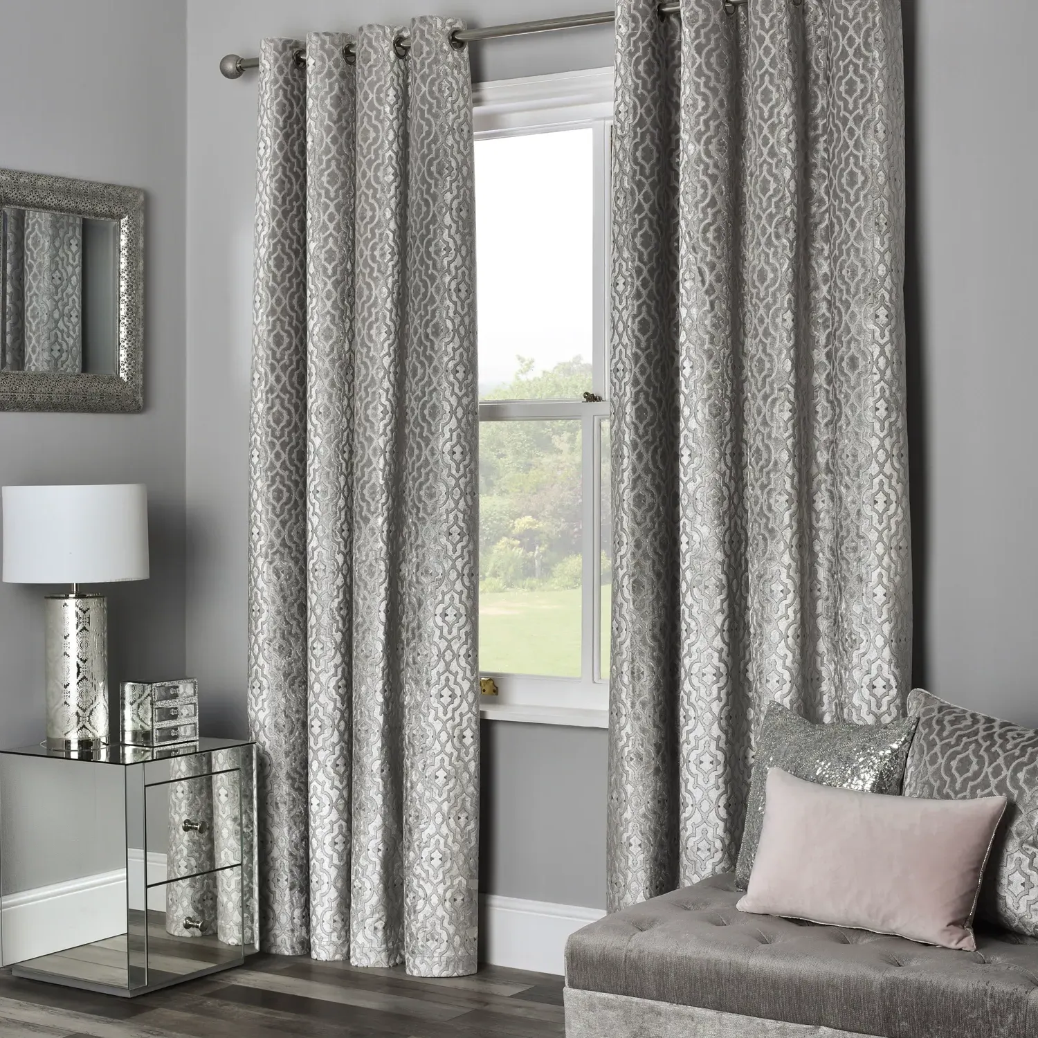 Halo Velvet Fully Lined Eyelet Curtain 229cm - Velvet