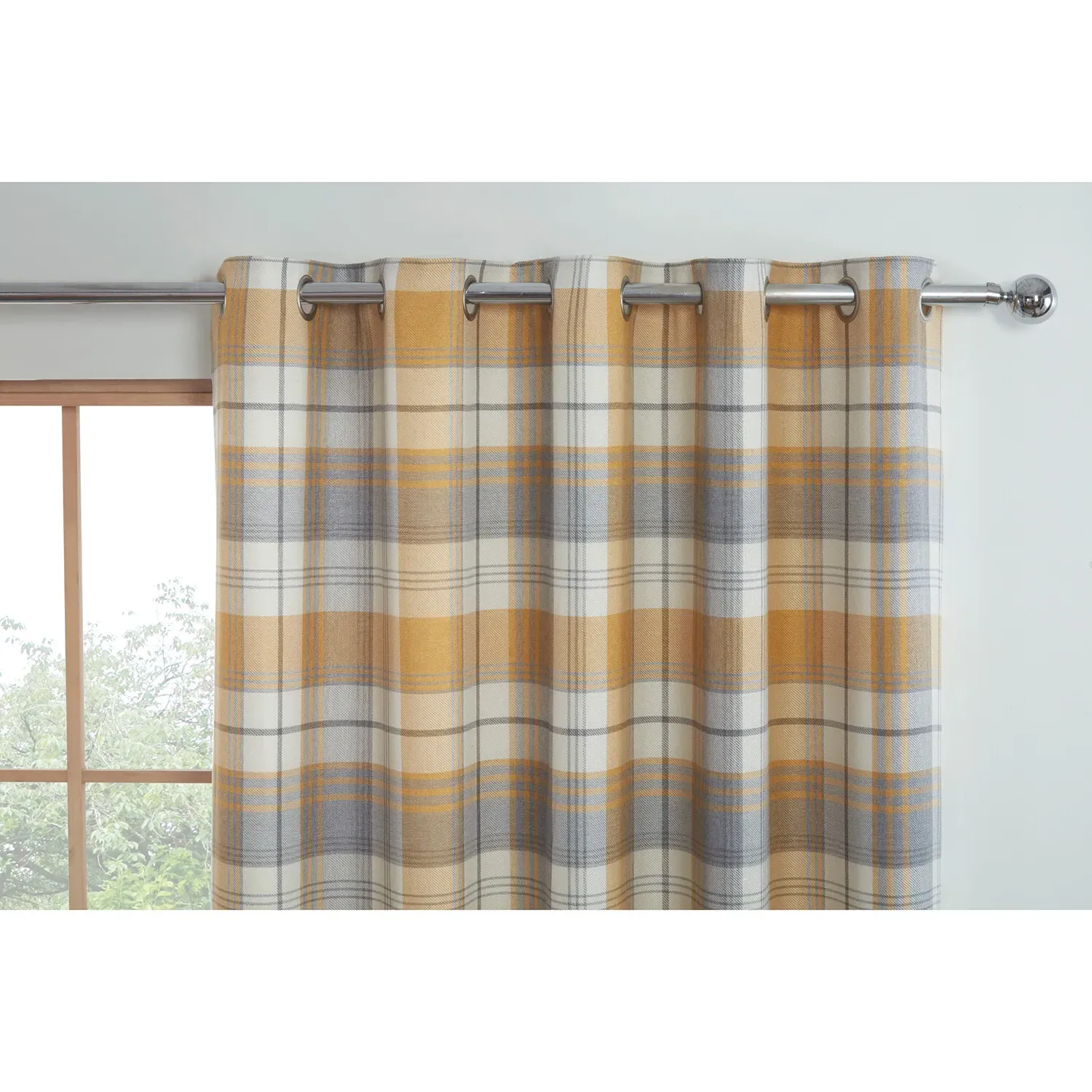 Hamilton Check Eyelet Curtains - Ochre