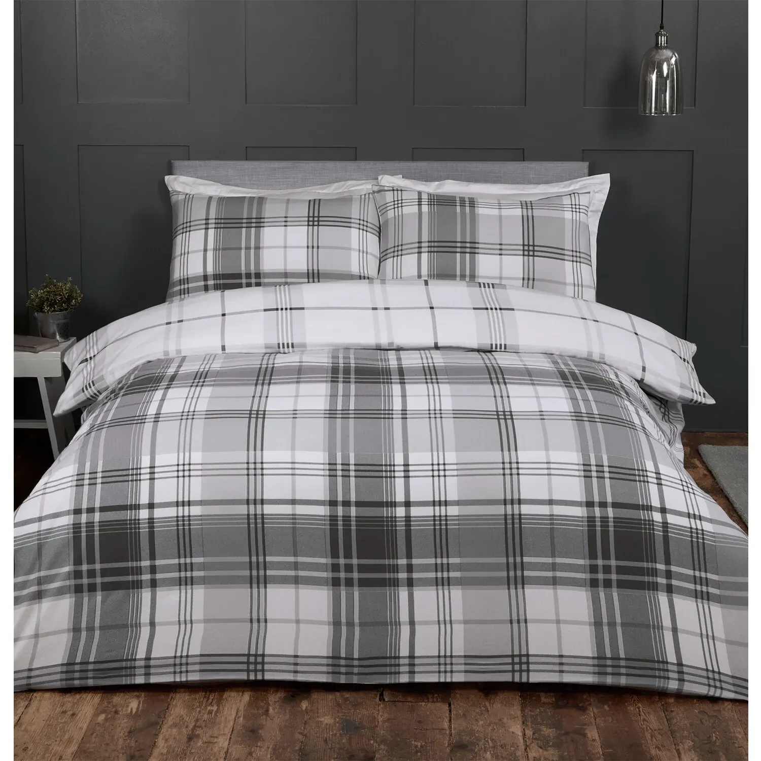 Hamilton Double Duvet Cover Set - Grey, Cotton