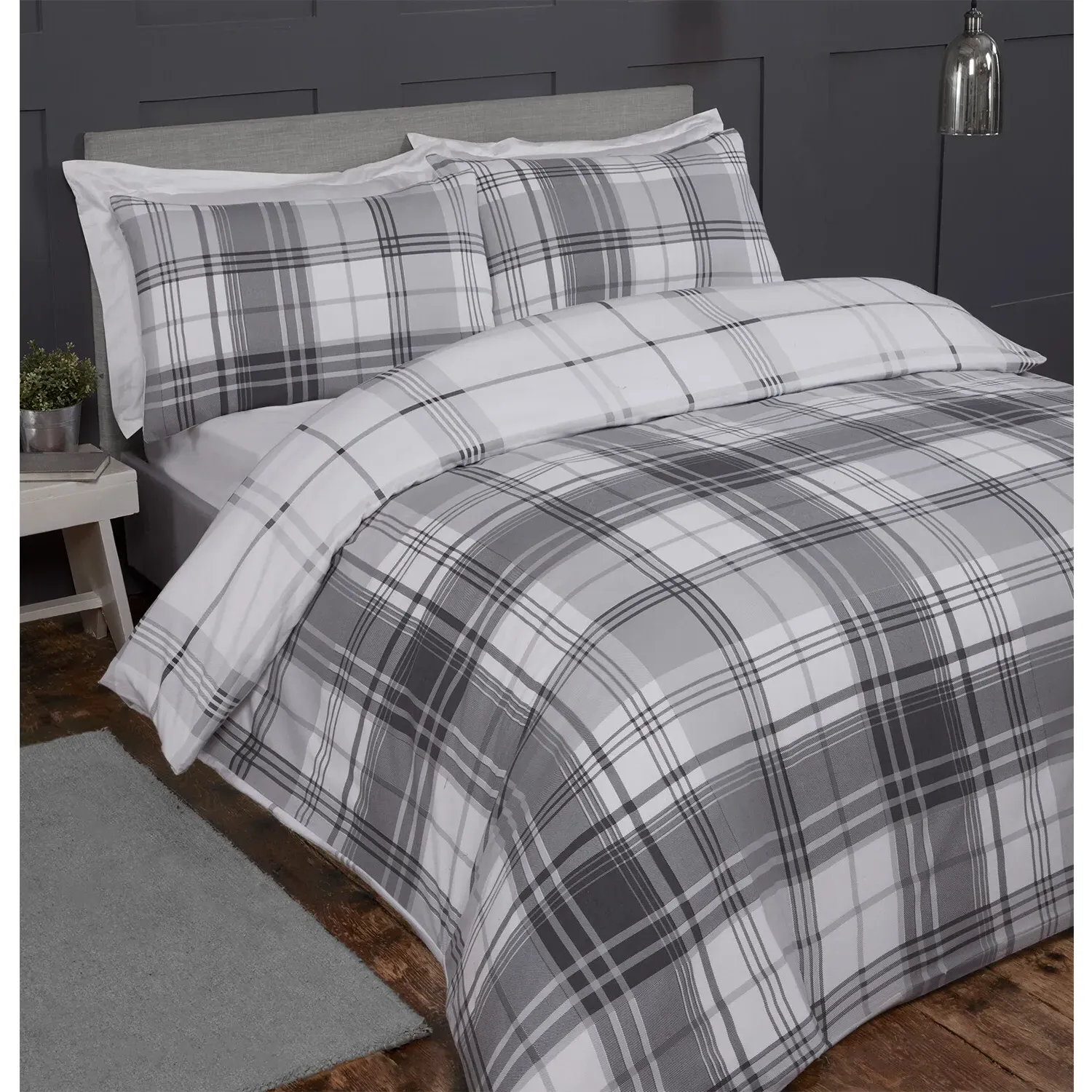 Hamilton King Size Duvet Cover Set - Grey, Cotton