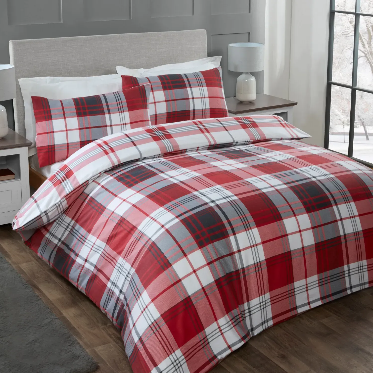 Hamilton Single Duvet Cover Set - Red, Cotton