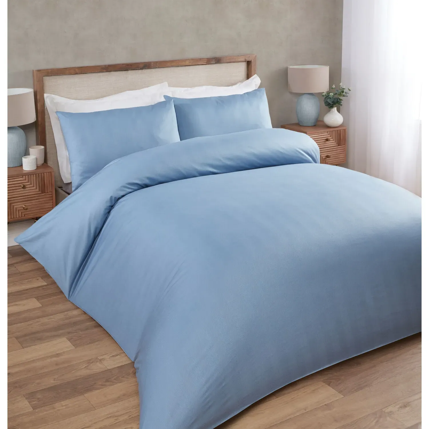 Hampstead Super King Duvet Set - Blue, Herringbone Stripe