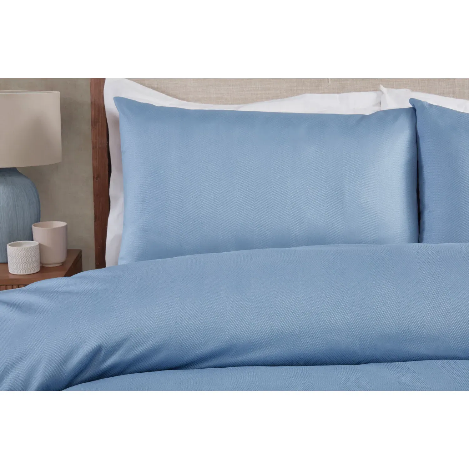 Hampstead Super King Duvet Set - Blue, Herringbone Stripe