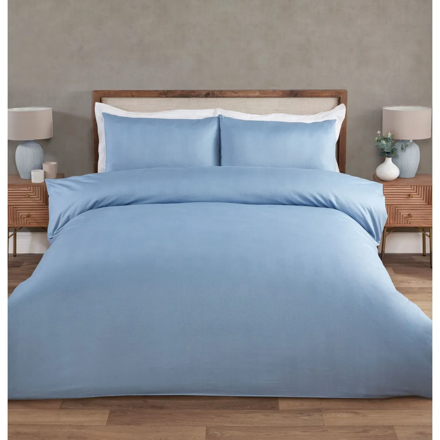 Hampstead Super King Duvet Set - Blue, Herringbone Stripe
