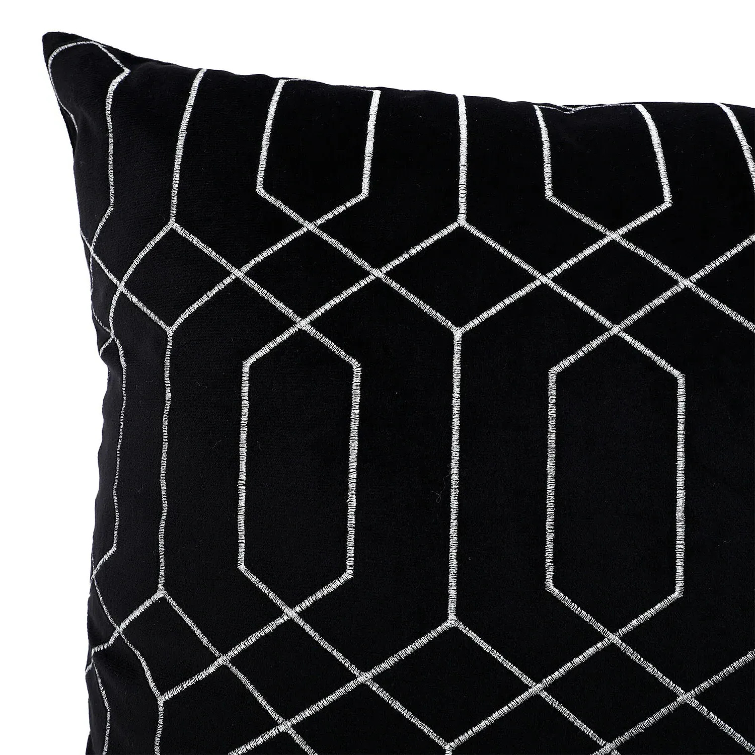 Hampton Geometric Embroidered Cushion - Black