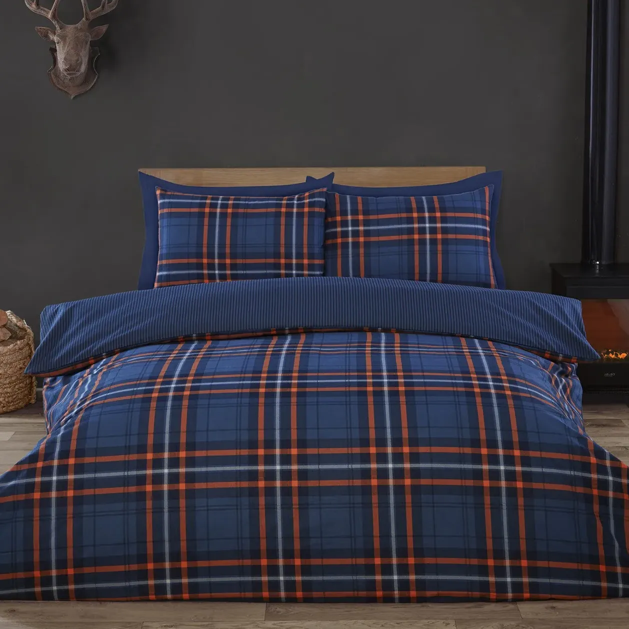 Harrison Check Double Duvet Cover Set - Navy, Cotton