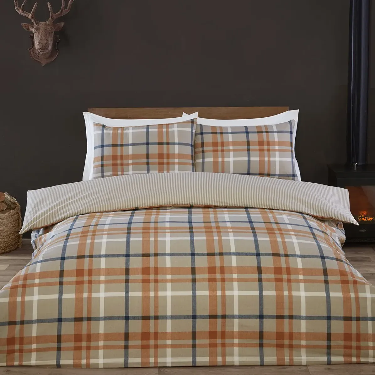 Harrison Check Double Duvet Cover Set - Rust, Cotton image