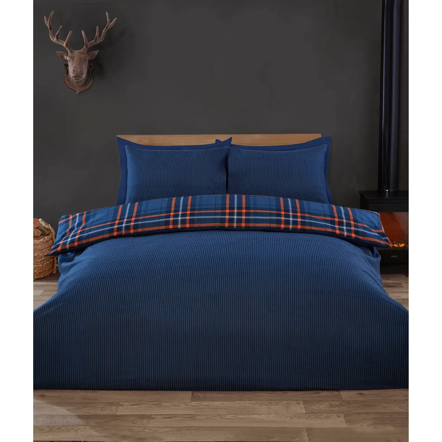 Harrison Check King Duvet Cover Set - Navy, Cotton
