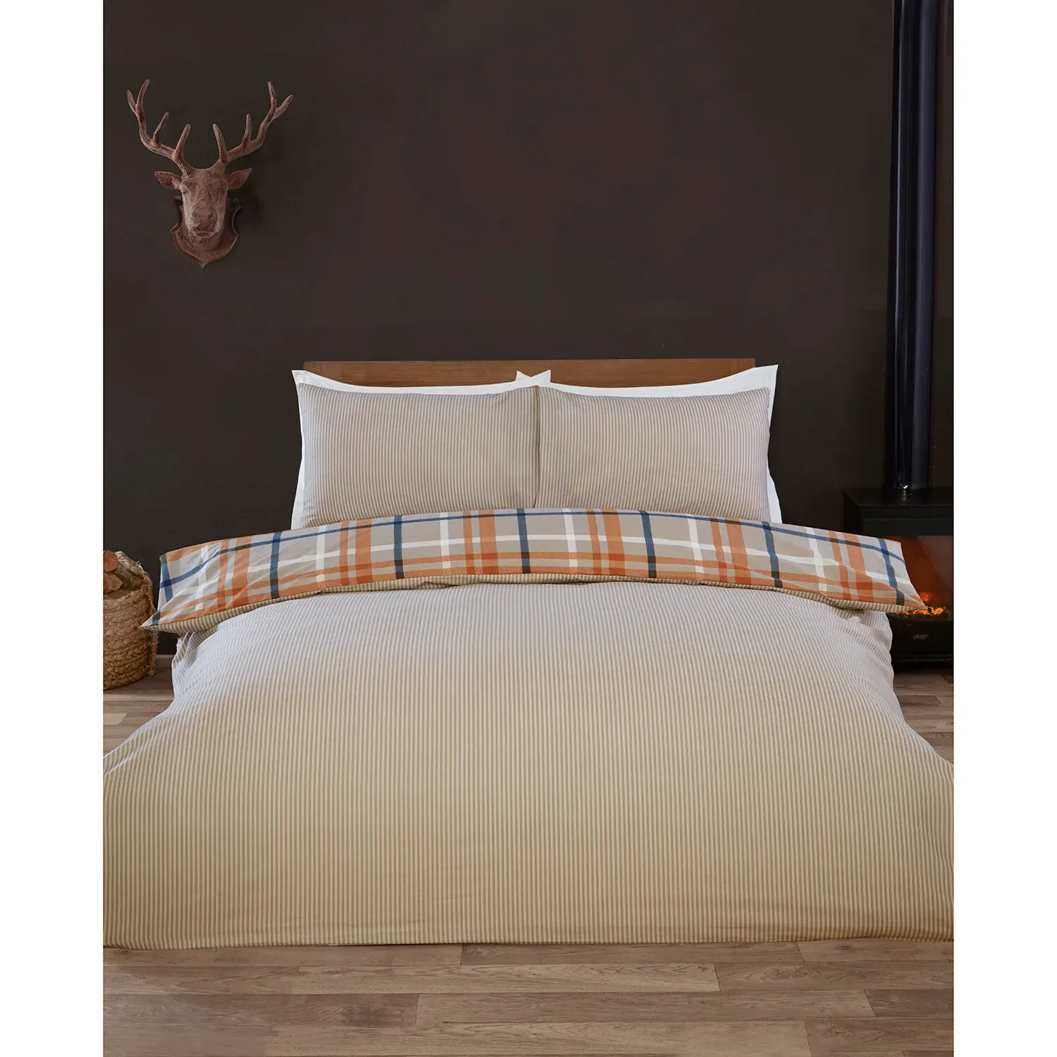 Harrison Check King Duvet Cover Set - Rust, Cotton