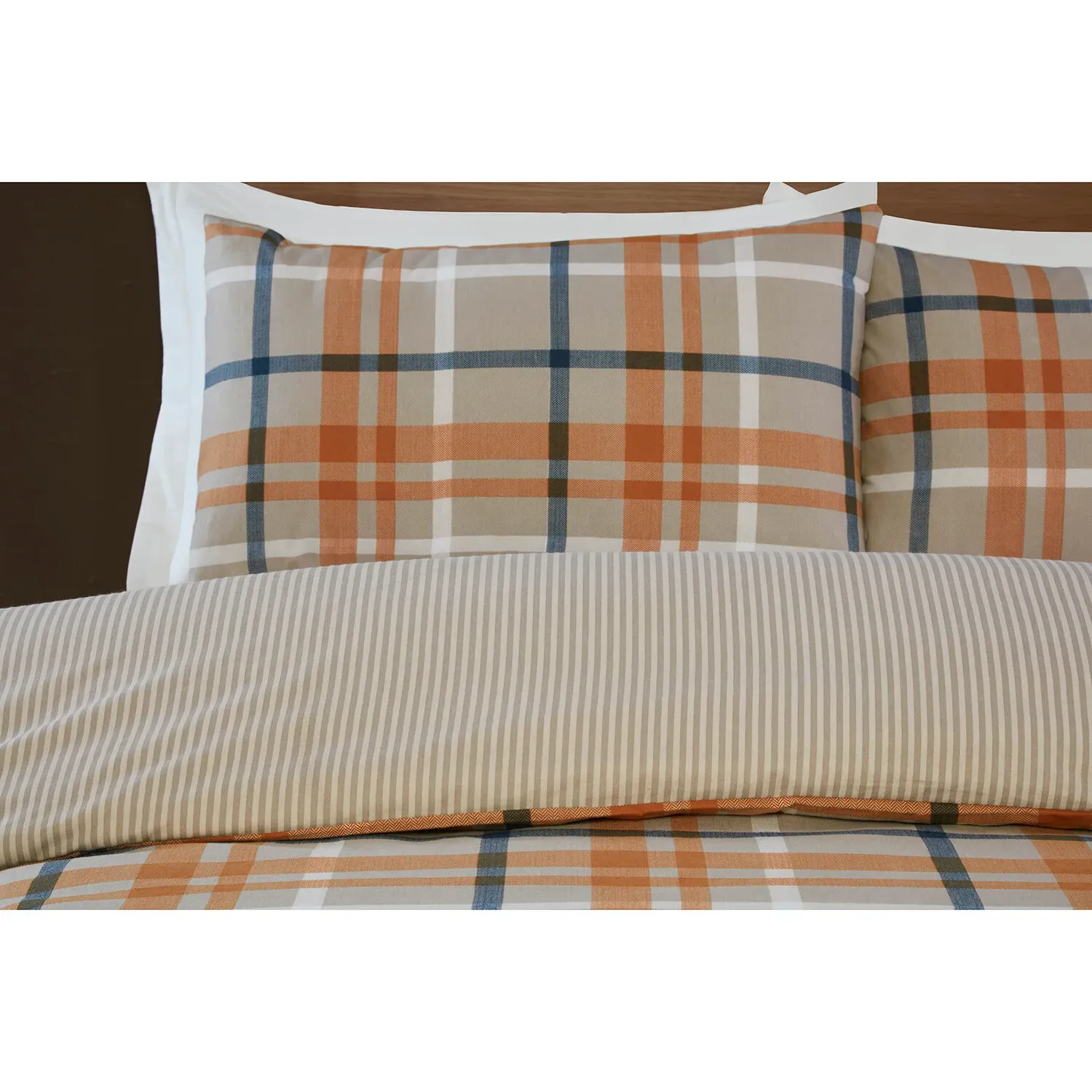 Harrison Check Super King Duvet Cover Set - Rust, Cotton
