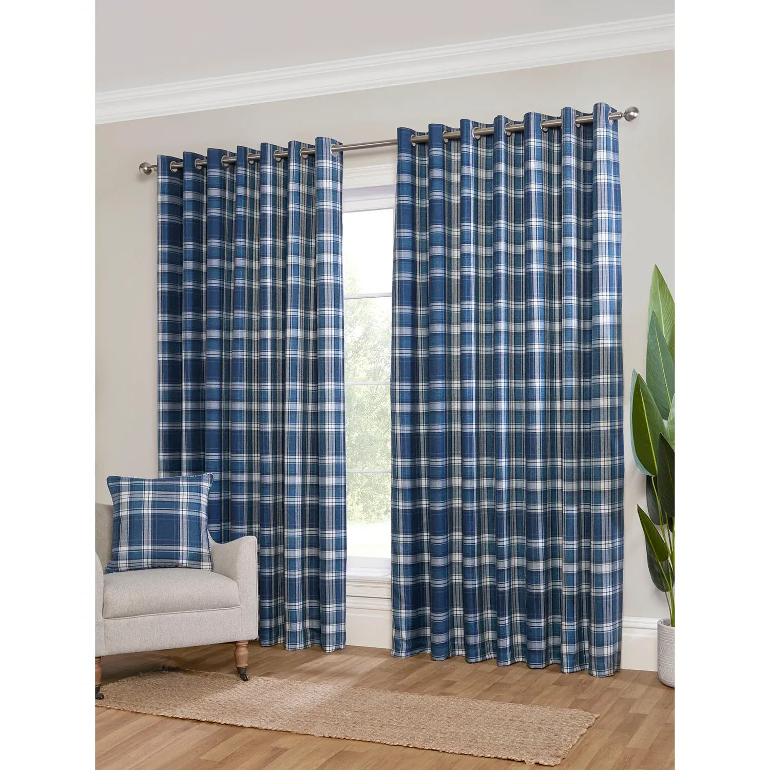 Hatfield Check Blackout Curtain - Navy