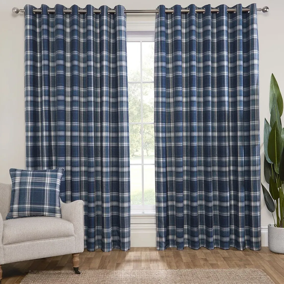 Hatfield Check Blackout Curtain - Navy image