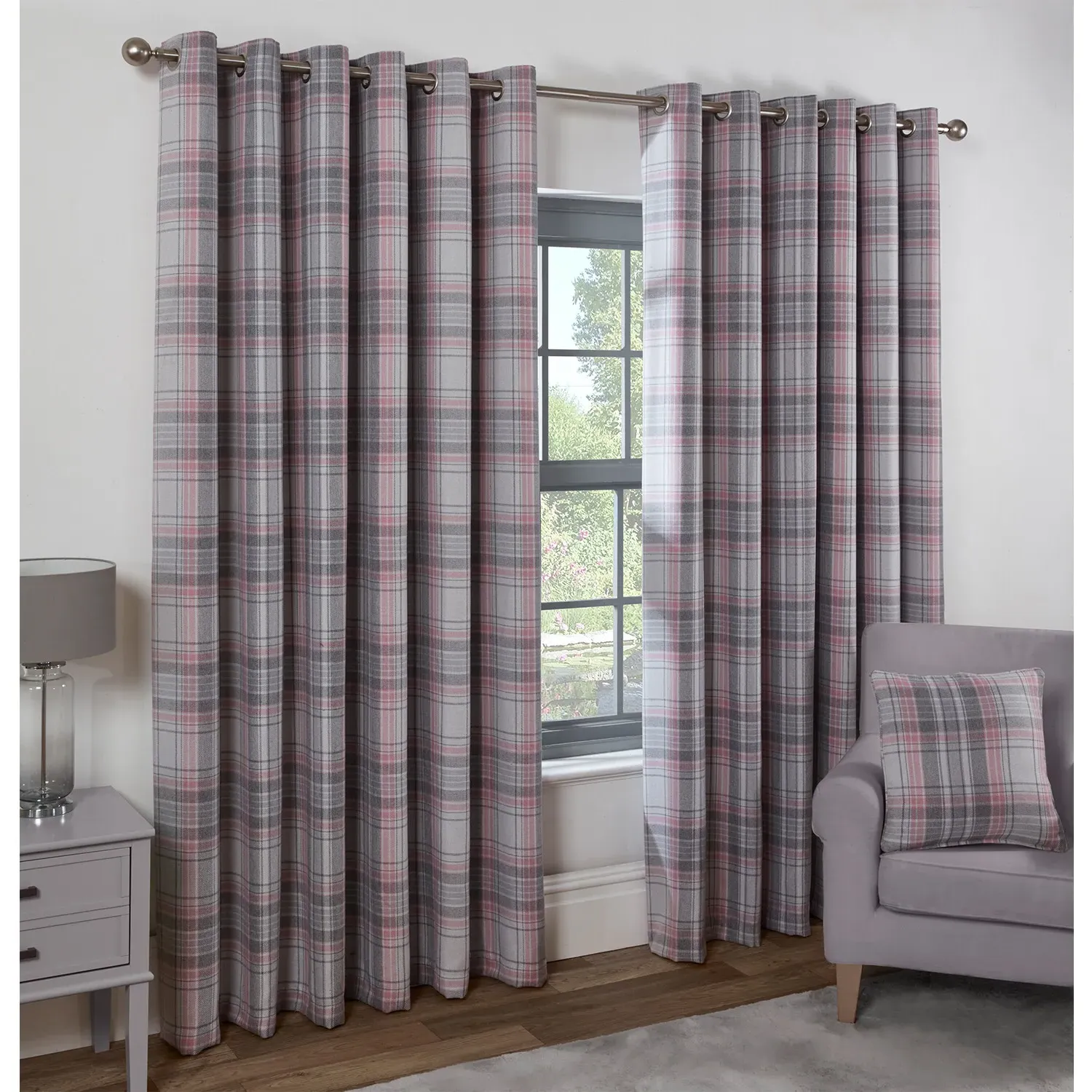 Hatfield Check Blackout Curtain with Eyelets - Blush