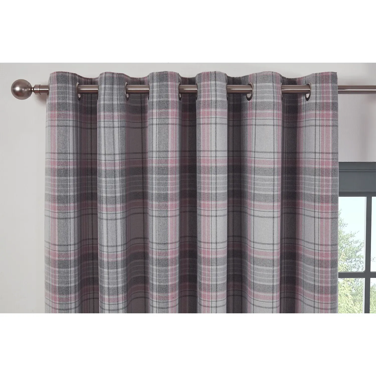 Hatfield Check Blackout Curtains with Eyelets - Blush