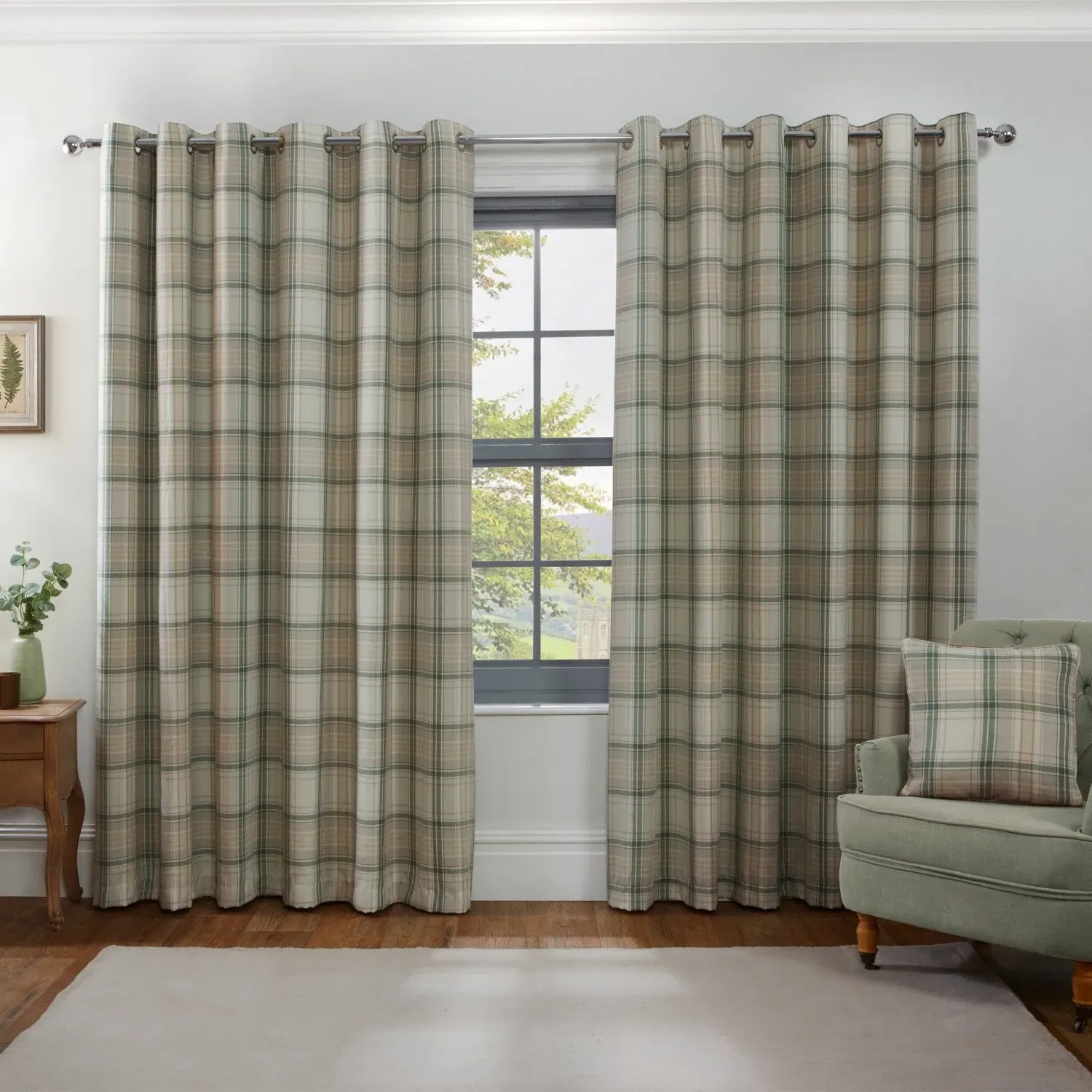 Hatfield Check Blackout Curtains with Eyelets - Green