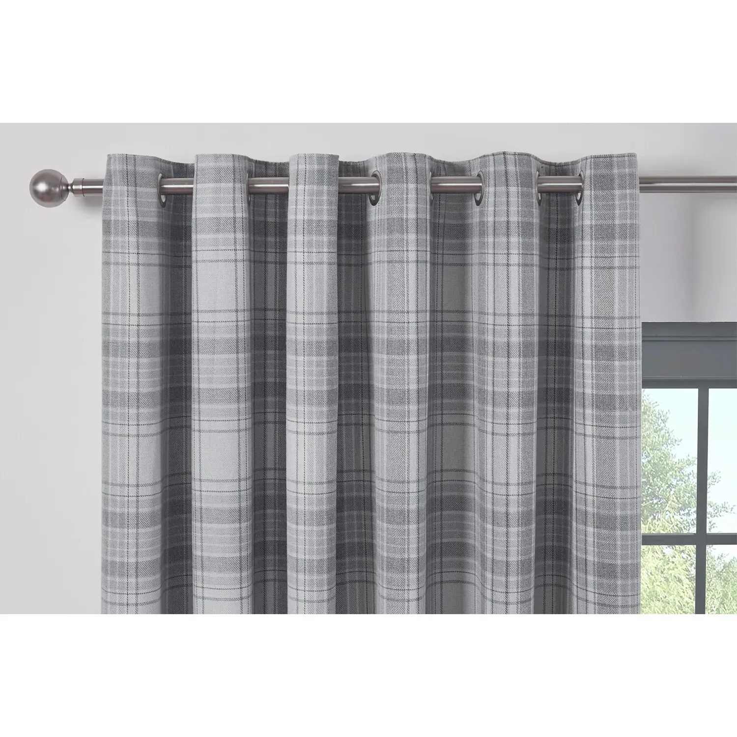 Hatfield Check Blackout Curtains with Eyelets - Grey