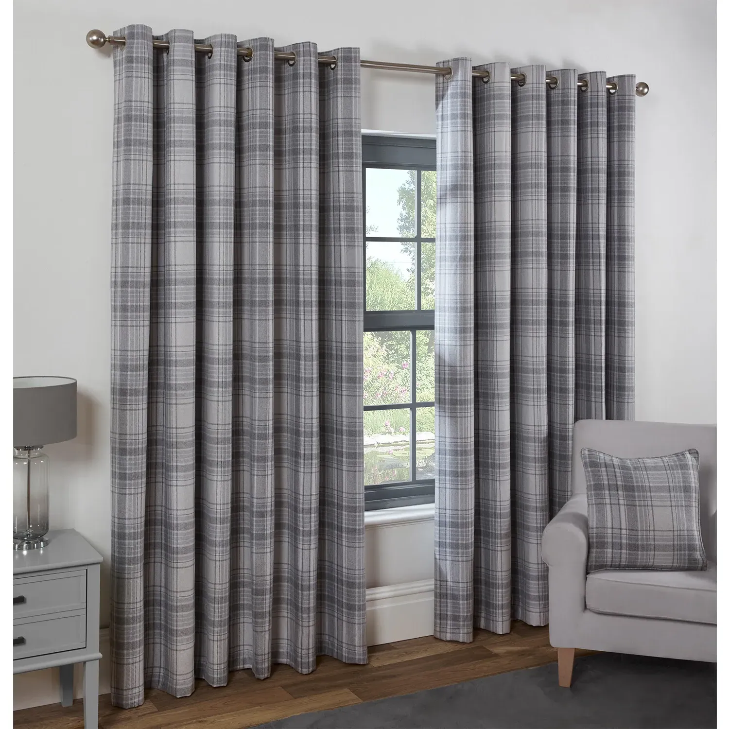 Hatfield Check Blackout Curtains with Eyelets - Grey