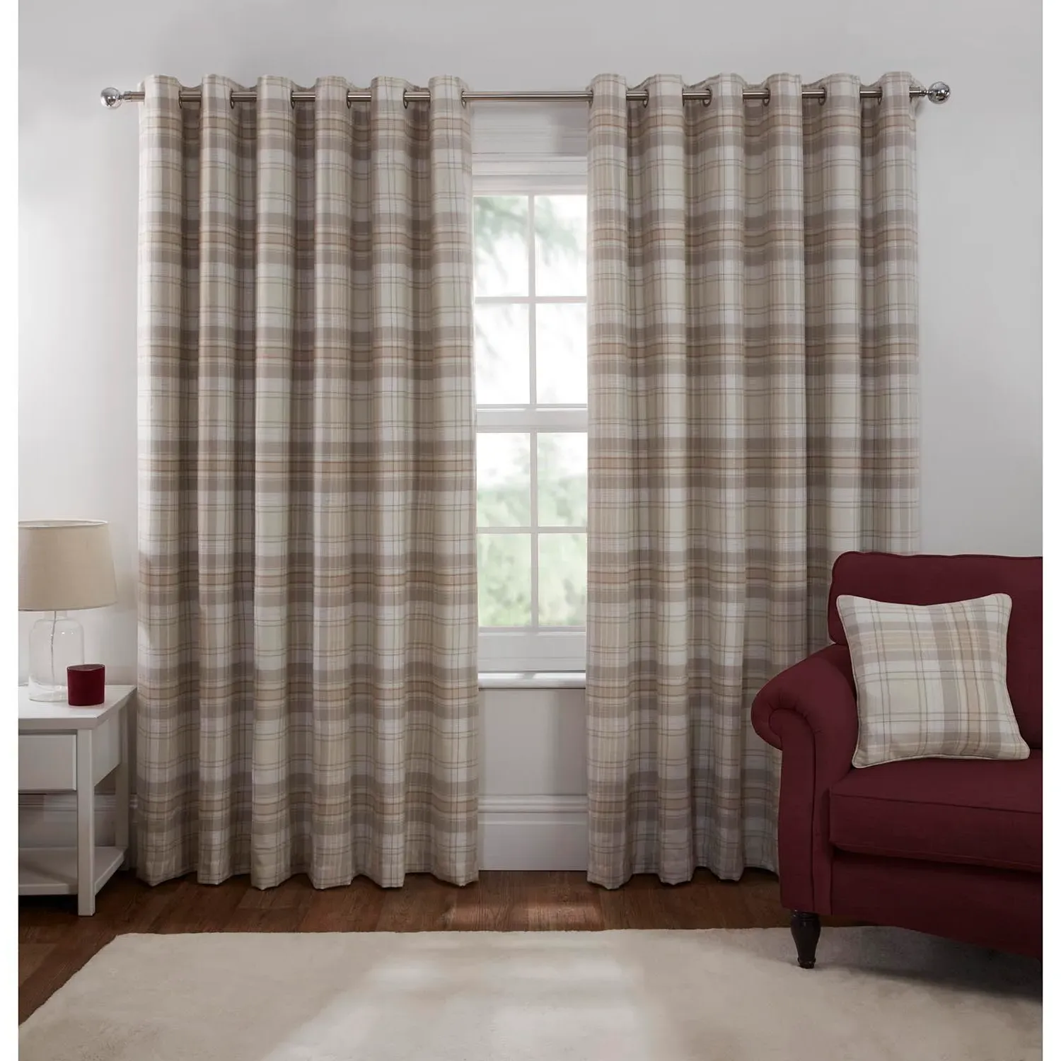 Hatfield Check Blackout Curtains with Eyelets - Natural
