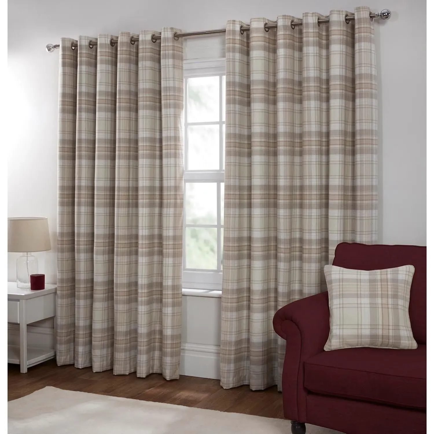 Hatfield Check Blackout Curtains with Eyelets - Natural